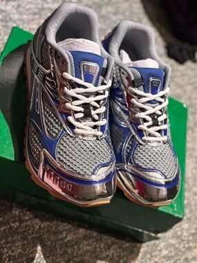 Metallic Silver & Blue Sneakers